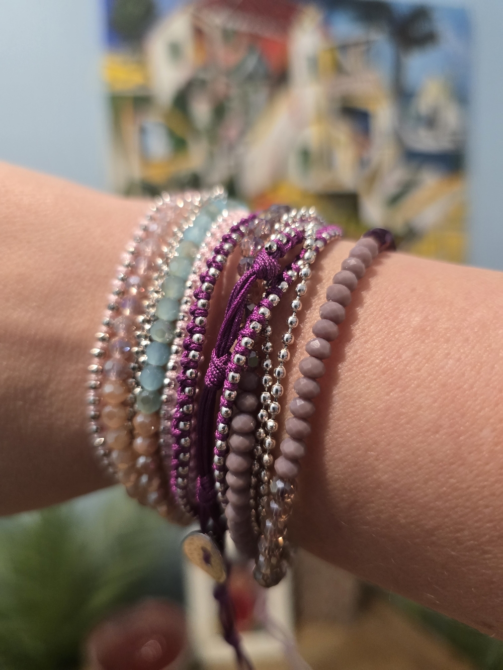 Layered Purple Beaded Wrap Bracelets with Silver Accents